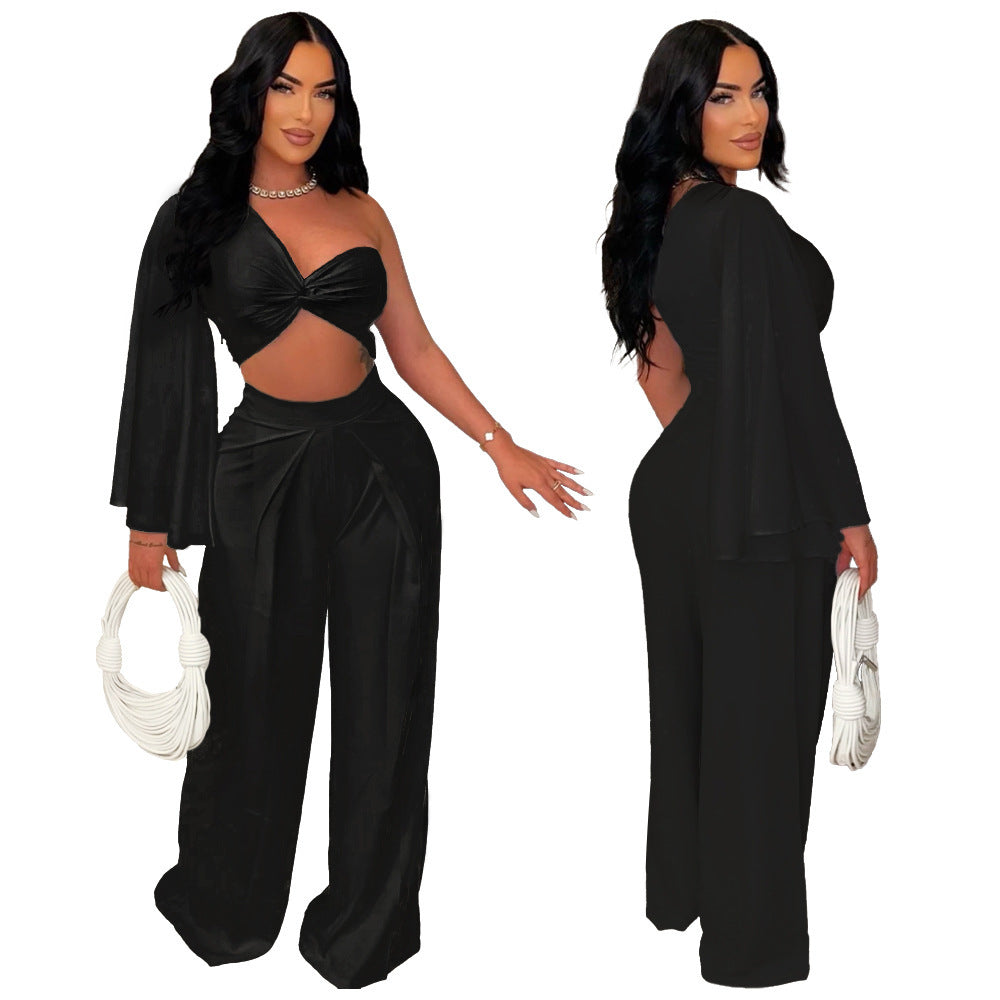 🖤 Ensemble Casual Plissé aux Épaules – Élégance Minimaliste & Tendance Décontractée