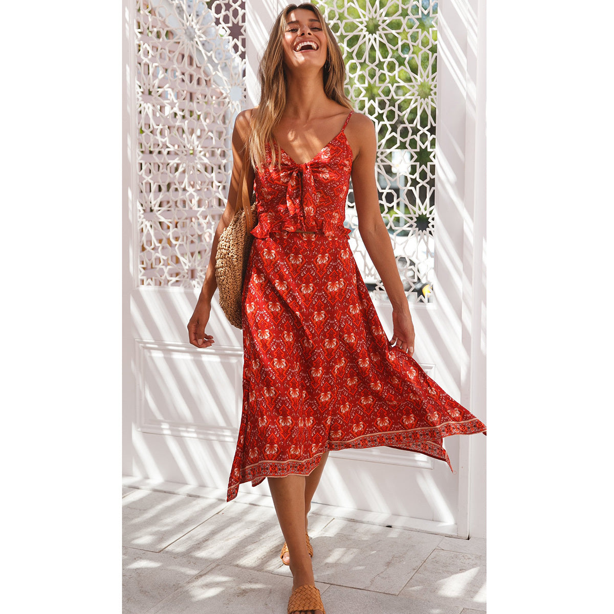 Ensemble Bohème 2 Pièces – Robe Fluide & Haut Léger en Coton