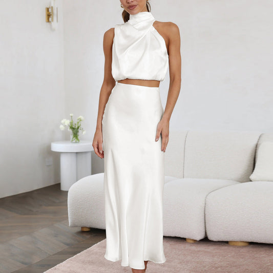 Ensemble Satiné Femme – Haut Ajusté & Jupe Élégante