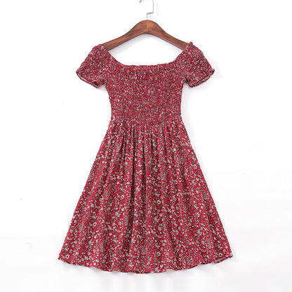 Robe Courte Sexy à Fleurs Style Européen et Américain – Épaules Dénudées, Taille Élastique