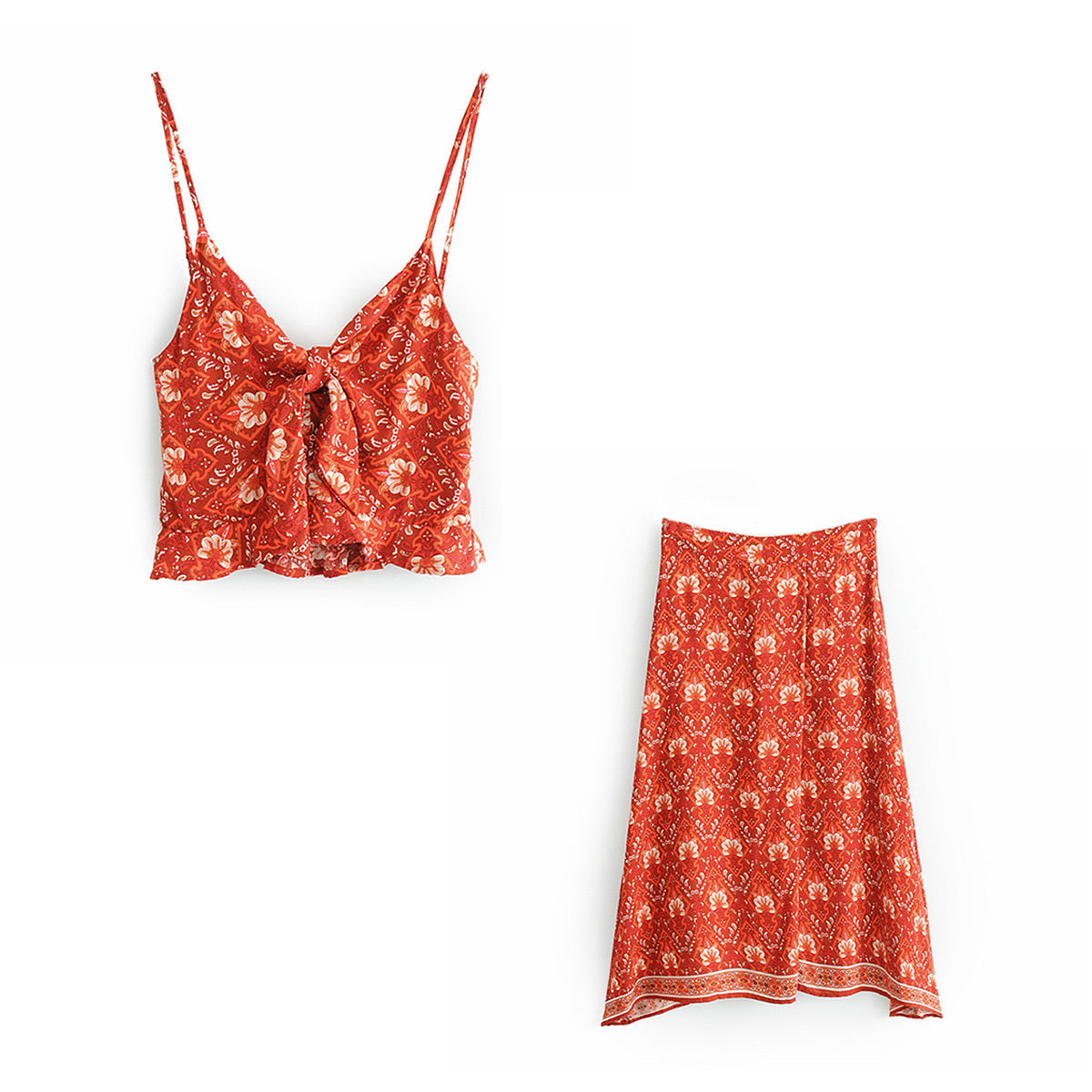 Ensemble Bohème 2 Pièces – Robe Fluide & Haut Léger en Coton