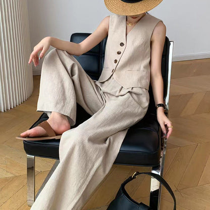 Ensemble Décontracté d’Été – Gilet Sans Manches & Pantalon Large