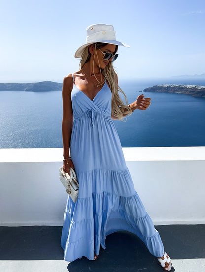 Robe Longue à Bretelles – Élégance Bohème Multicolore au Col V