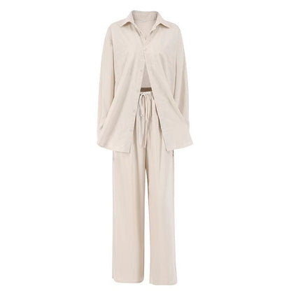 Ensemble Décontracté Femme – Blouse Longue & Pantalon Fluide Abricot