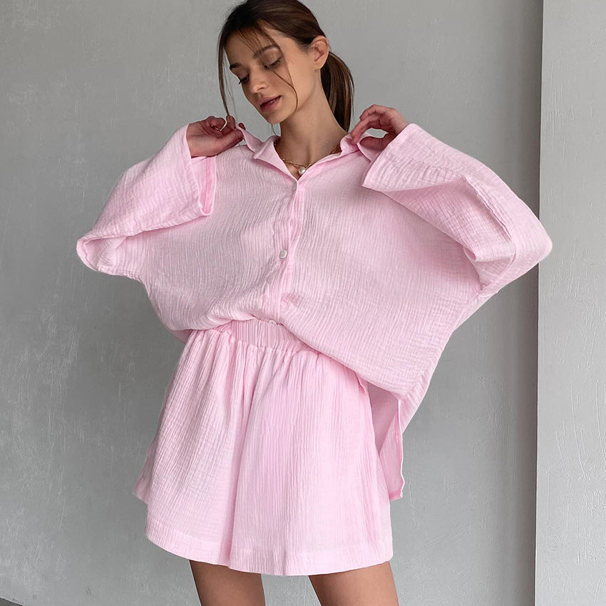 Ensemble Décontracté Coton Femme – Chemise à Manches Longues & Pantalon Large