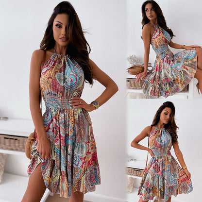 Robe Fleurie Dos Nu Boho à Jupe Plissée