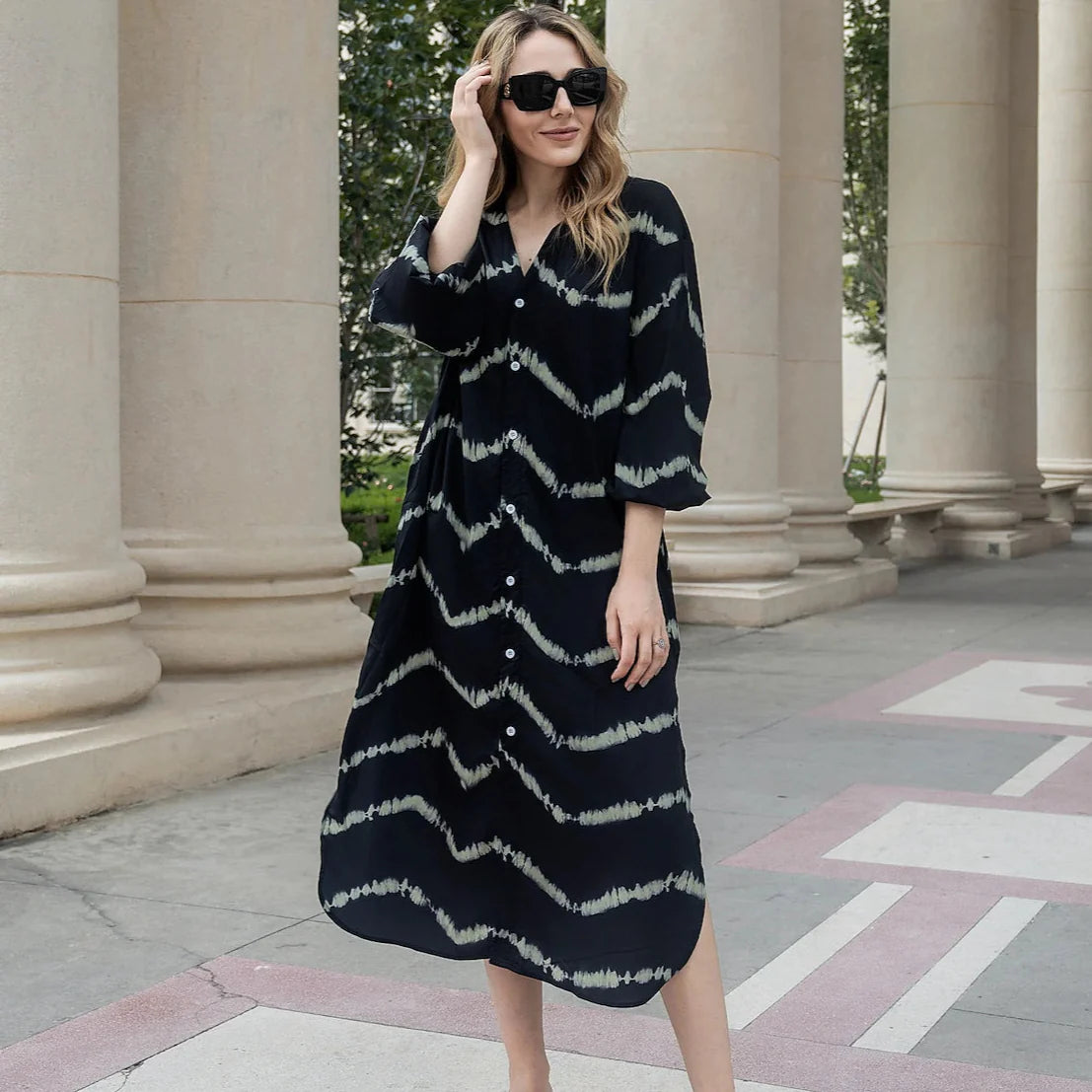 Zahra - Robe à Manches Longues Rayée Boho