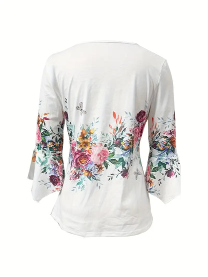 Blouse Fleurie Col Notch – Printemps/Été