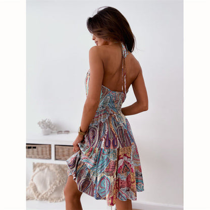 Robe Fleurie Dos Nu Boho à Jupe Plissée